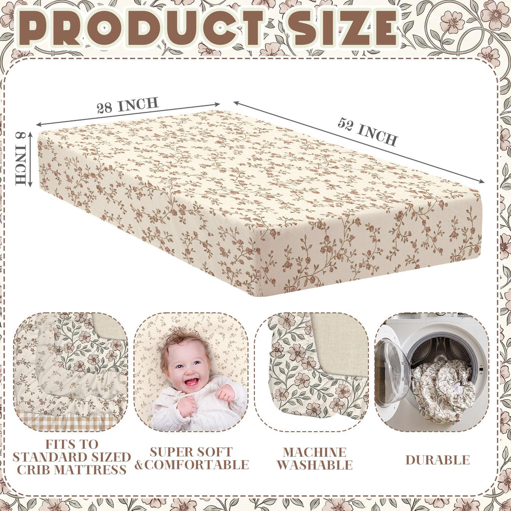 4 Pack Crib Sheets for Baby 52'' X 28" Brown Floral Crib Sheet