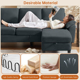 Convertible Sectional Sofa, Modern L Shaped 3-seat Sofa, 79" Linen Fabric Small Sectional Couch with Movable Ottoman