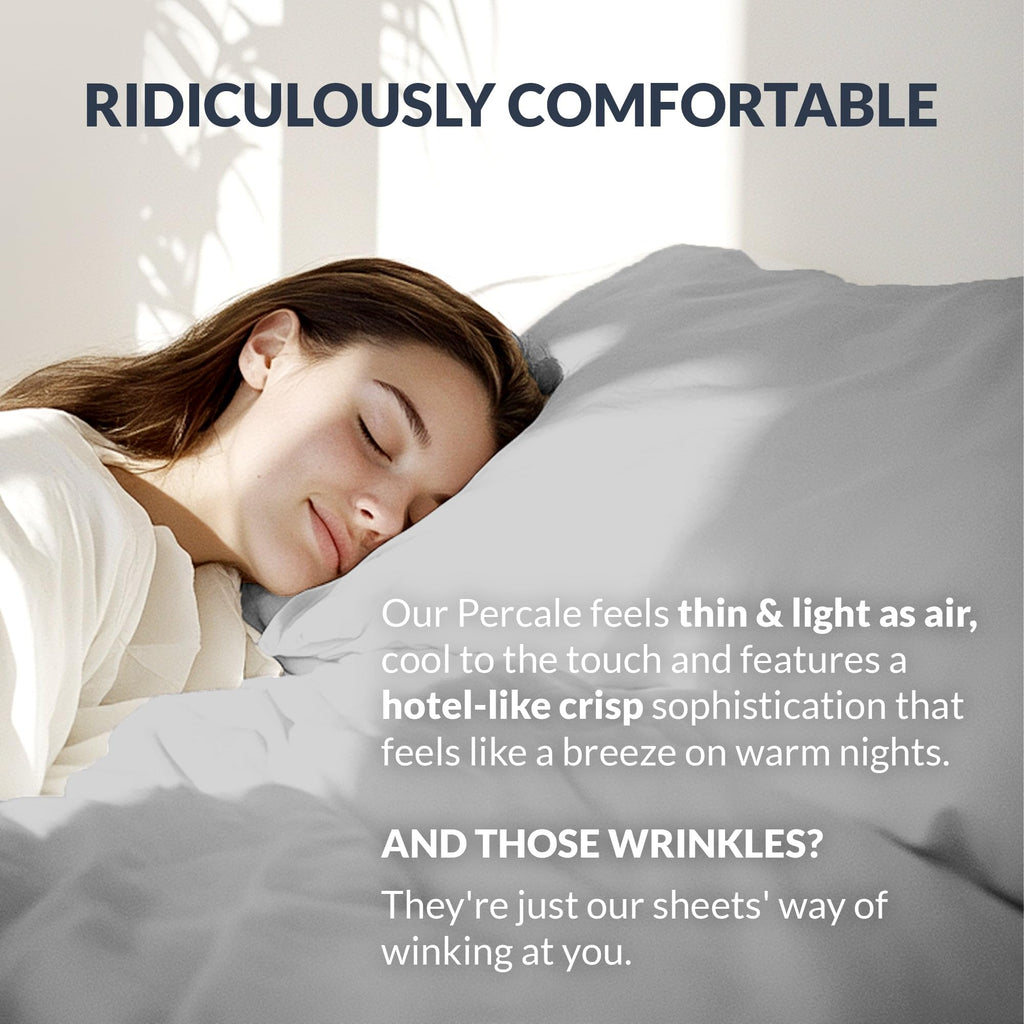 100% Cotton Percale Sheets King Size, Cool & Crisp, 4 Pcs, Light Grey