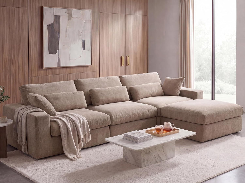 122" Oversized Modular Sectional Sofa, Boneless Couch , Modern Comfy L Shaped Cloud Couch Sectional with Movable