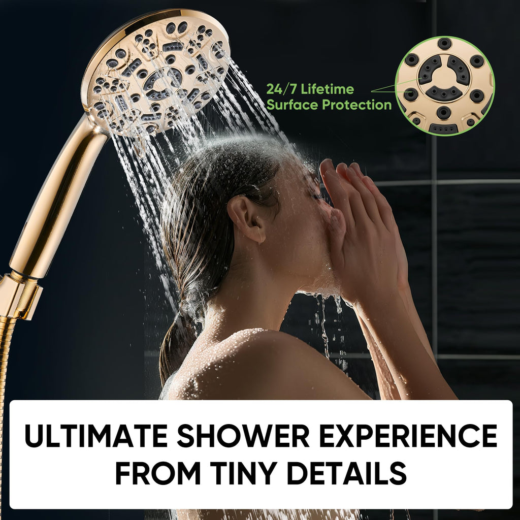 8-Setting Handheld Shower Head, Water-Saving Design, Gold