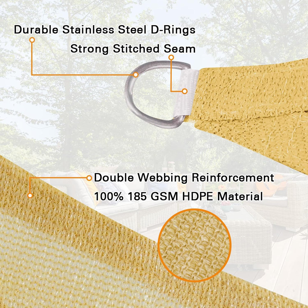 Sun Shade Sail, 16'X20' Sand Rectangular, Curved Edged Commercial Grade 185GSM Permeable Outdoor Shade Cloth for