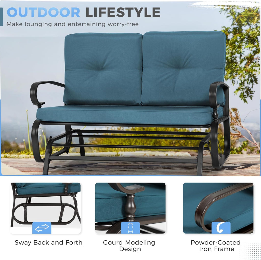 Outdoor Patio Glider Chair, Rocking Glider Bench for 2 Person, Porch Furniture Loveseat Seating, Wrought Iron Patio