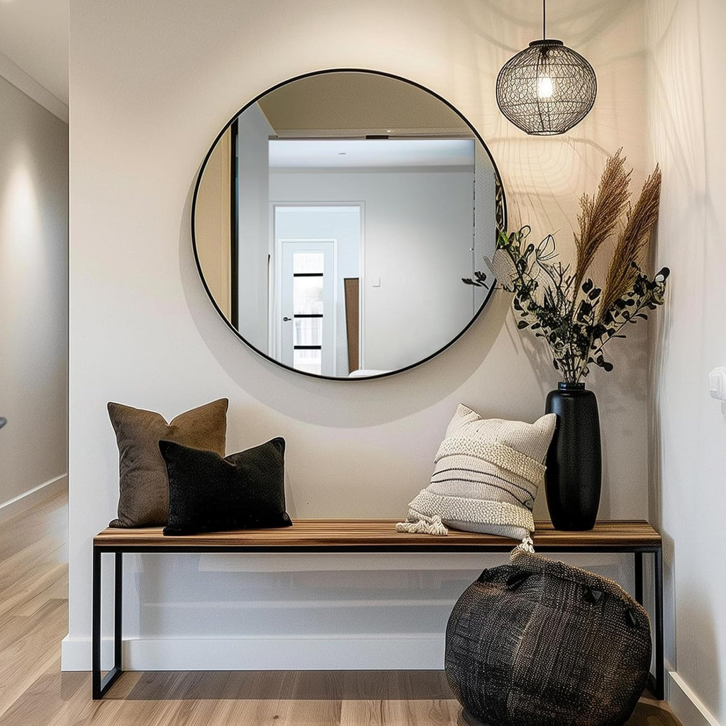 Black Round Mirror, Round Mirror 24 inch, Black Circle Mirrors Matte Metal Frame, Wall Mounted Mirrors , Wall, Entryway.