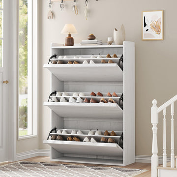 Shoe Cabinet with 3 Flip Drawers, Wooden Shoe Organizer with Adjustable Shelf, Shoe Storage, Hidden Shoe Cabinet