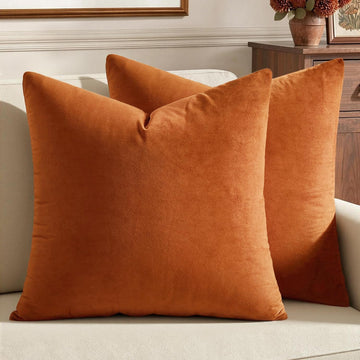 24x24 Inch Pack of 2 Euro Fall Velvet Throw Pillow Covers Orange