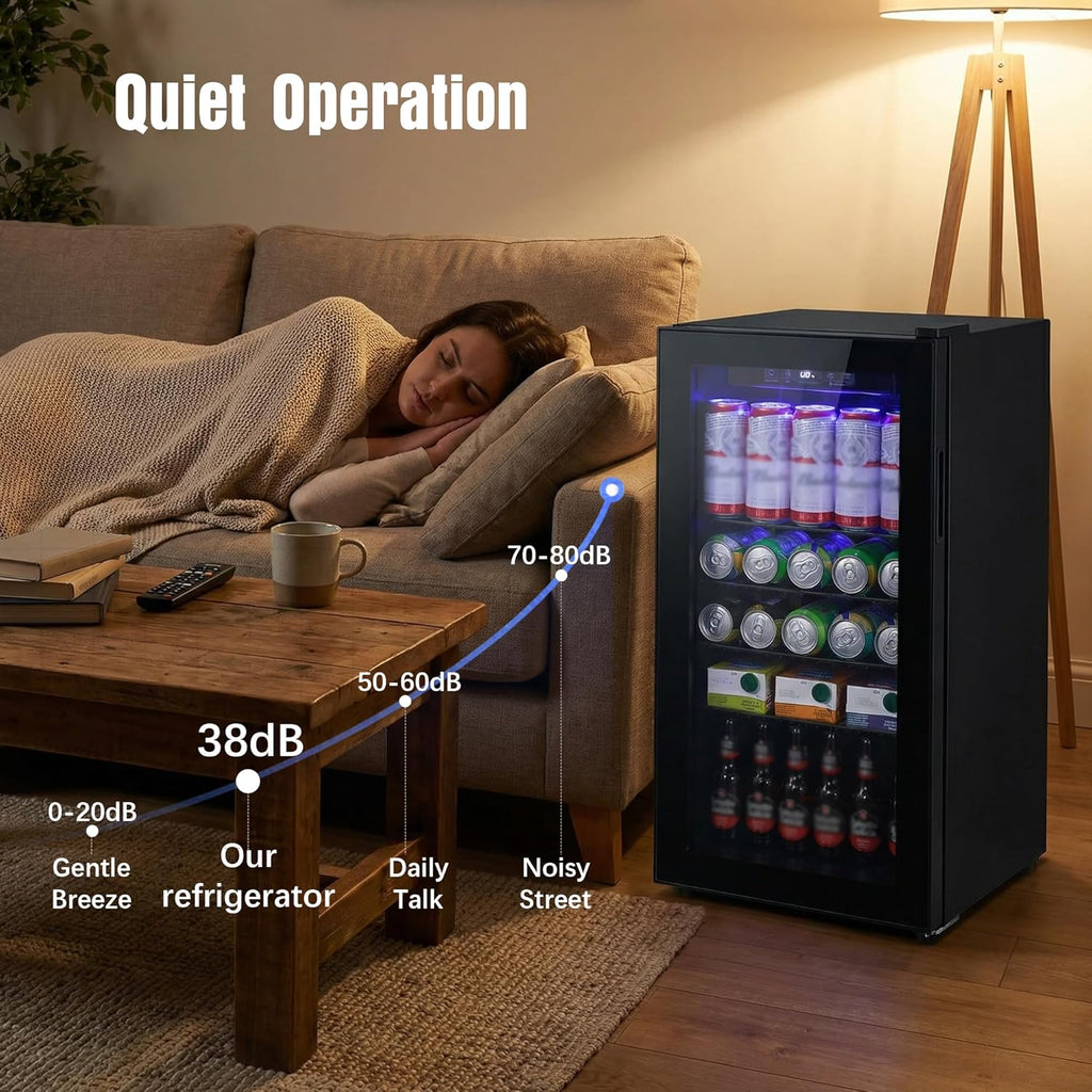 Beverage Refrigerator, 160 Can Mini Fridge Glass Door for Soda, Beer or Wine wit