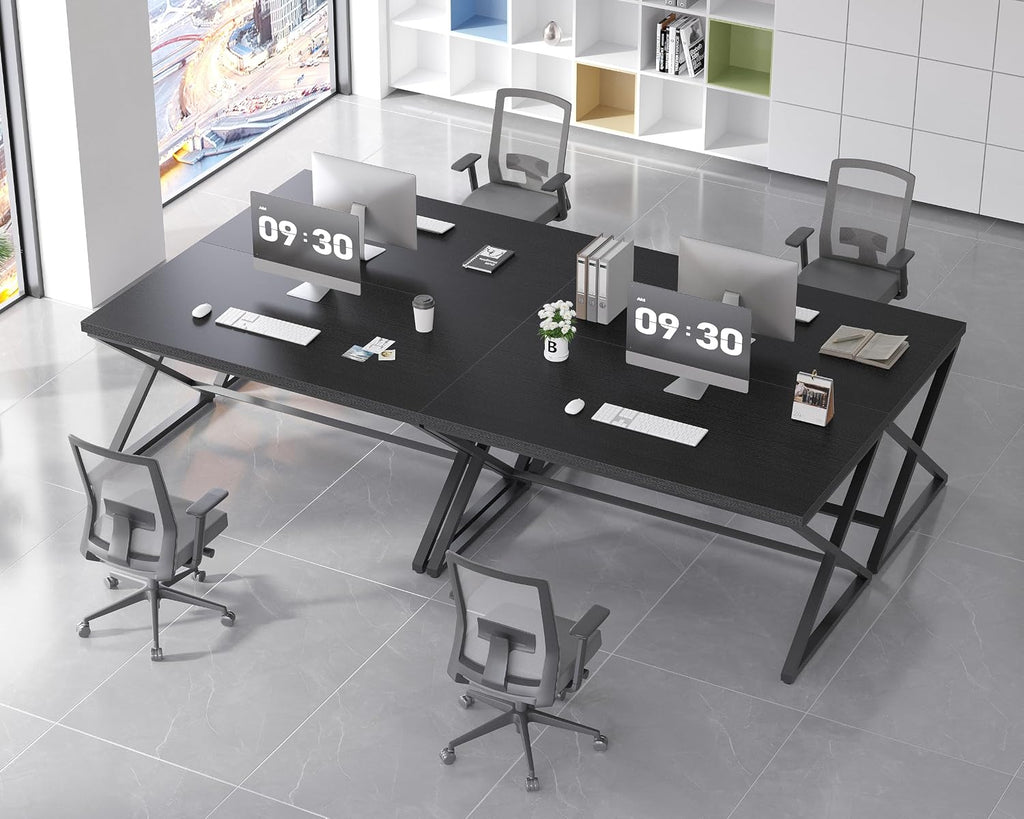 60 in Black Computer Desk Work Writing Study, Black Oak | Modern Simple Home Office Work Desk , Industrial Wood Metal