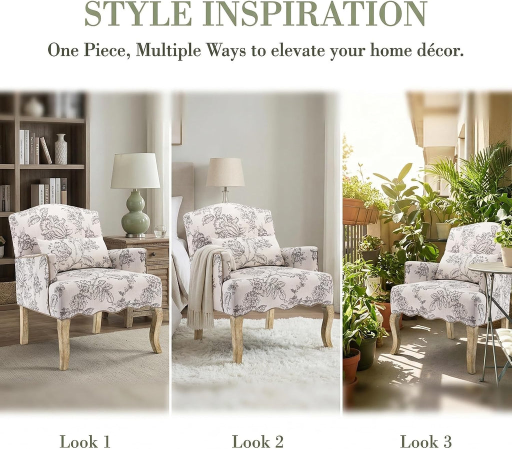 Floral Accent Chairs Set of 2 Fabric Comfy Single Sofa Upholstered Modern Reading Chair with Removable Pillow