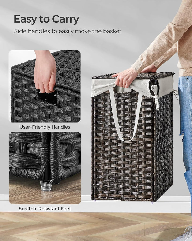 Laundry Hamper with Lid, 23.8 Gallon (90 L) Synthetic Rattan Clothes Laundry Basket with Lid and Handles, Foldable