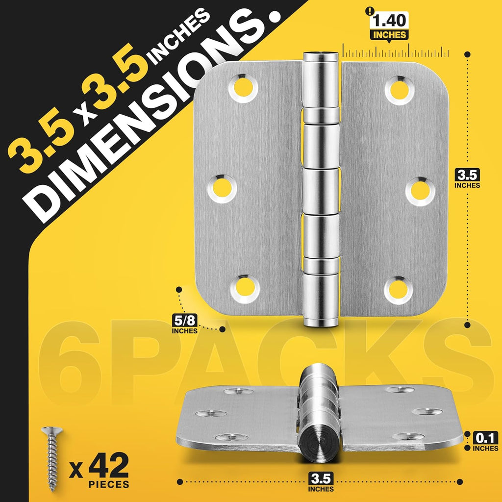 Ball Bearing Door Hinges, 3.5 Inches Heavy Duty Stainless Steel Door Hinges, 5/8'' Radius Corner Hinges