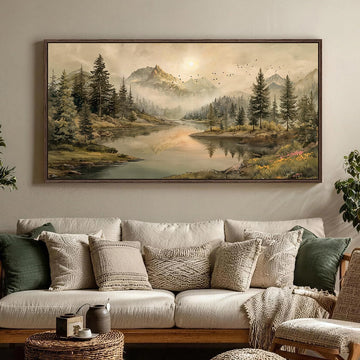 Extra Large Framed Landscape Mountain Wall Art, 28x57 Inch
