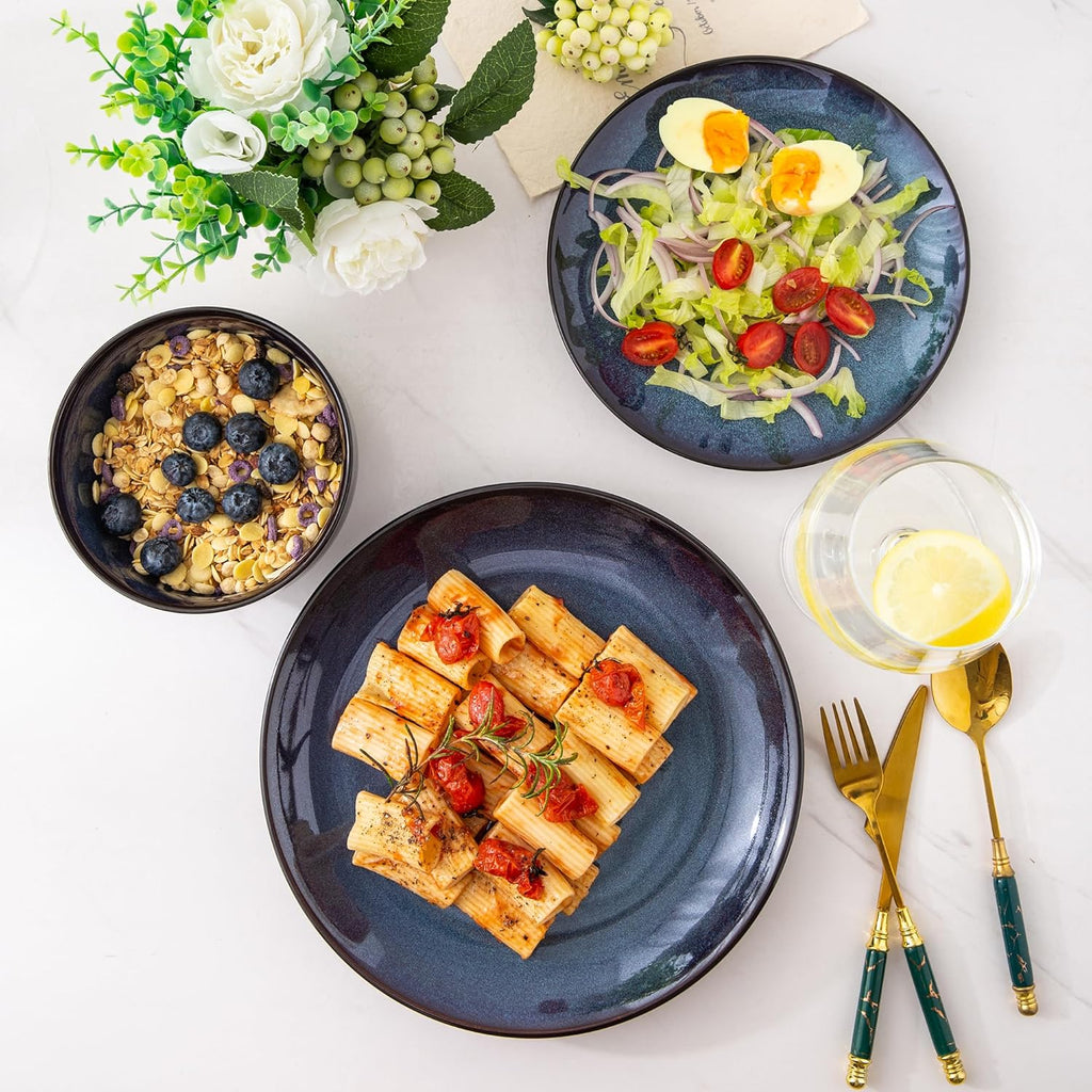 Ceramic Dinnerware Sets for 4,Stoneware Coupe Plates and Bowls Sets,Highly Chip and Crack Resistant | Dishwasher & Microwave & Oven Safe Dishes set,Reactive Glaze Dinnerware- Service for 4