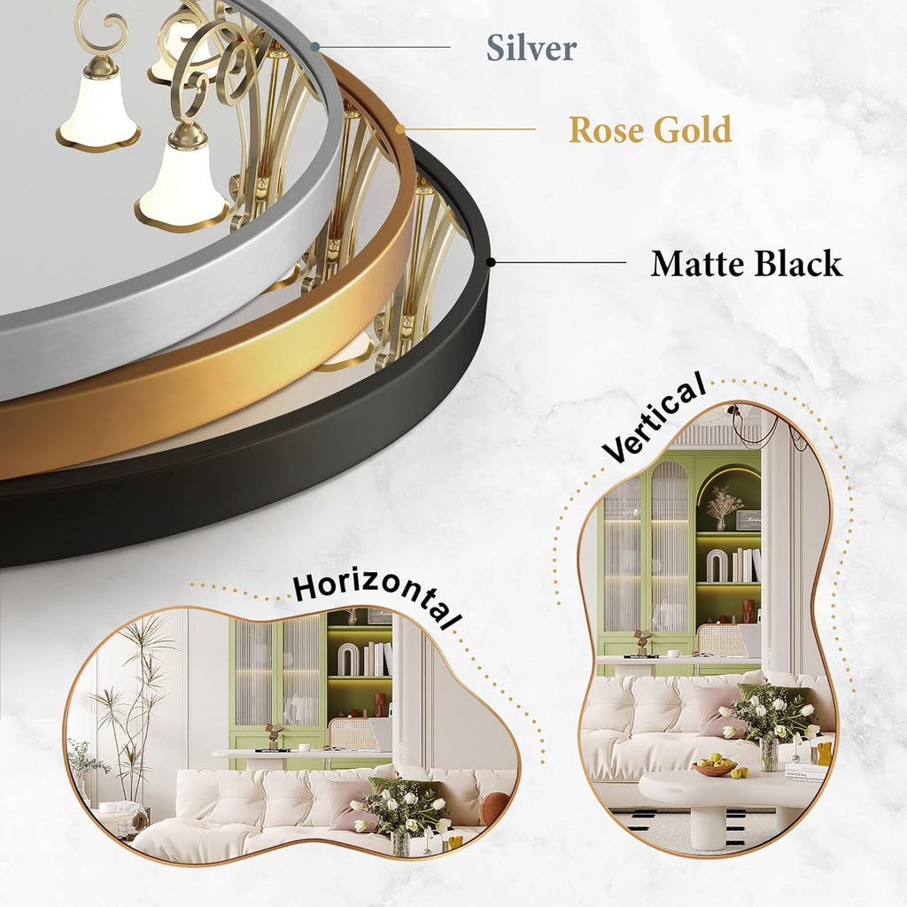 Irregular Wall Mirror - Wall Mirrors Decorative 20"x36" Gold Asymmetrical Mirror Tempered Glass Aviation Aluminum