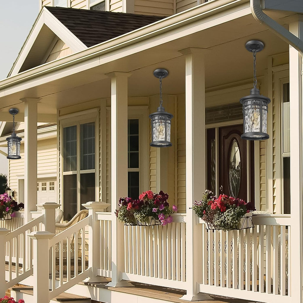 Outdoor Pendant Lights for Porch, Outdoor Chandelier Hanging Porch Lights Outside Ceiling Mount Aluminum with Water