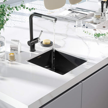 17-Inch Gloss Black Ceramic Coating with NanoTek Undermount Kitchen Sink, PVD Coated Gunmetal Sink, 16 Gauge Stainless