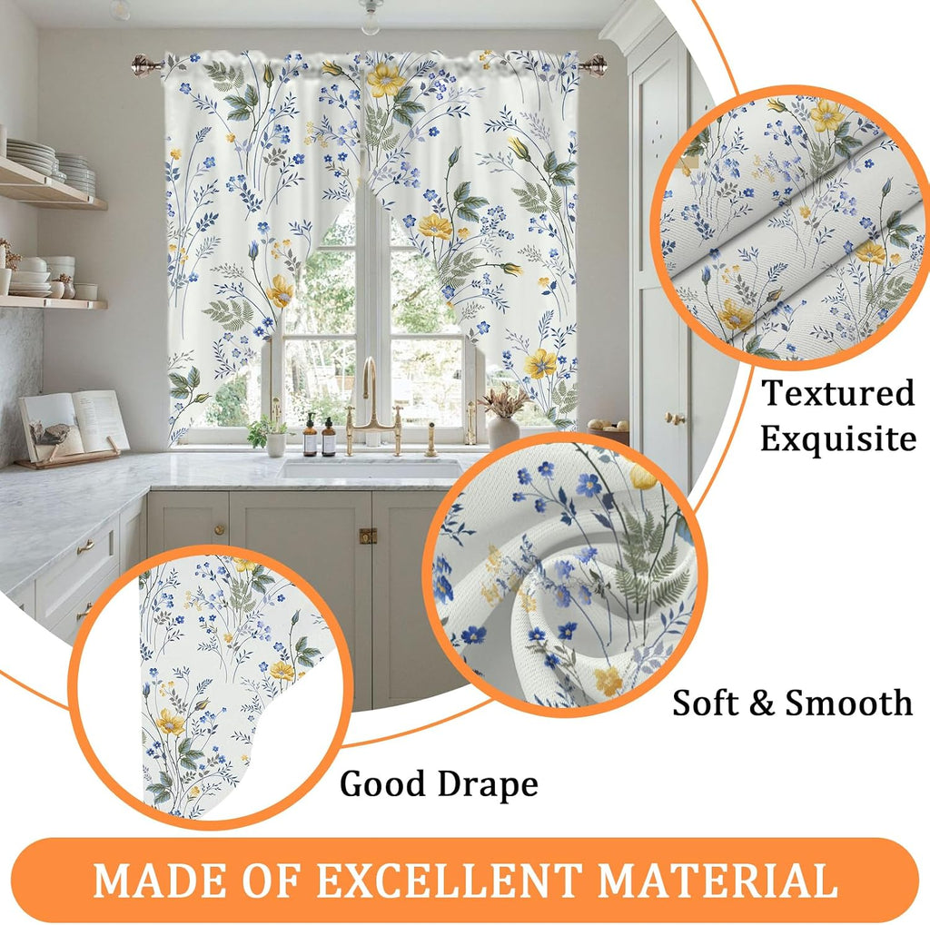 Swag Valances Curtains Floral Leaves Rod Pocket Window Curtains Decor - 2 Panels