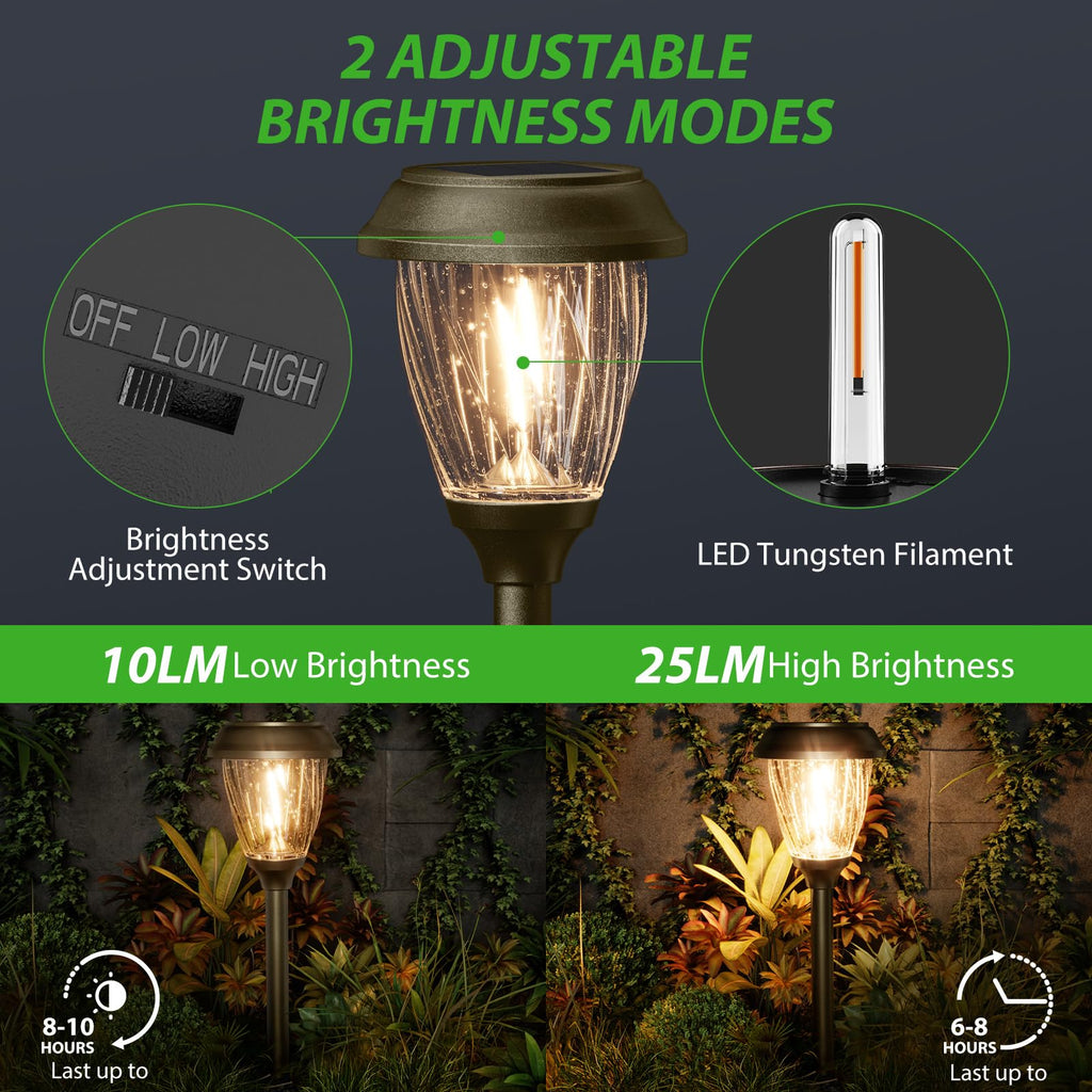 Solar Pathway Lights Outdoor 6 Pack, 2 Lighting Modes Garden Lights
