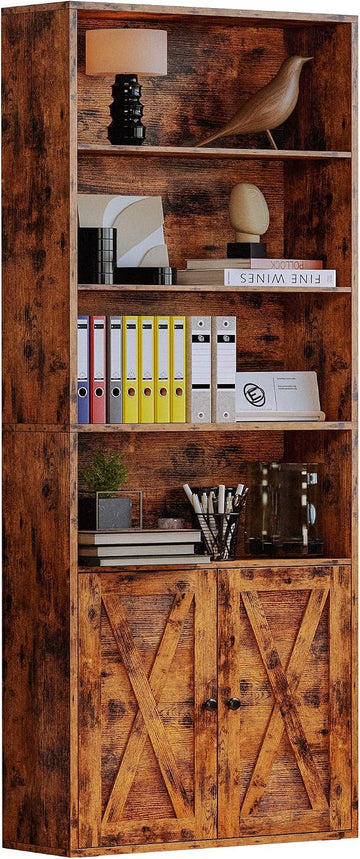 Industrial Bookshelves and Bookcases with Doors Floor Standing 6 Shelf Display Storage Shelves 70 in Tall Bookcase