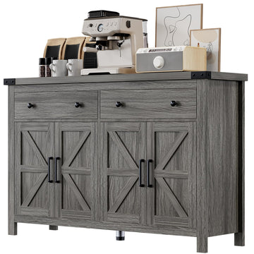 55" Sideboard Buffet Cabinet with Storage, Coffee Bar Cabinet with 2 Drawers and 4 Barn Doors, Long Storage Cabinet