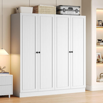 4 Doors Armoire Wardrobe Closet with 2 Drawers, 63" Large Wardrobe Cabinet with Removable Hanging Rods and Adjustable