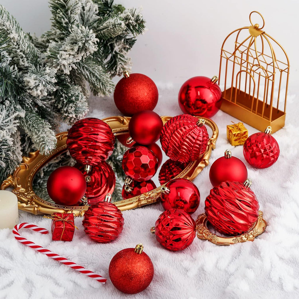 60mm/2.36" Christmas Ball Ornaments Shatterproof Christmas Ornaments Set Decorations Balls - (2.36'', Red) - Set of 24
