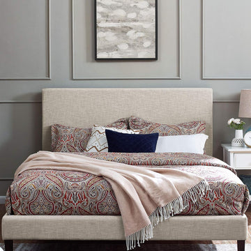 Full/Queen Upholstered Linen Fabric Headboard, Beige