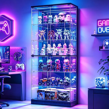 6-Tier Tall Glass Display Cabinet with RGB Lights for Collectibles