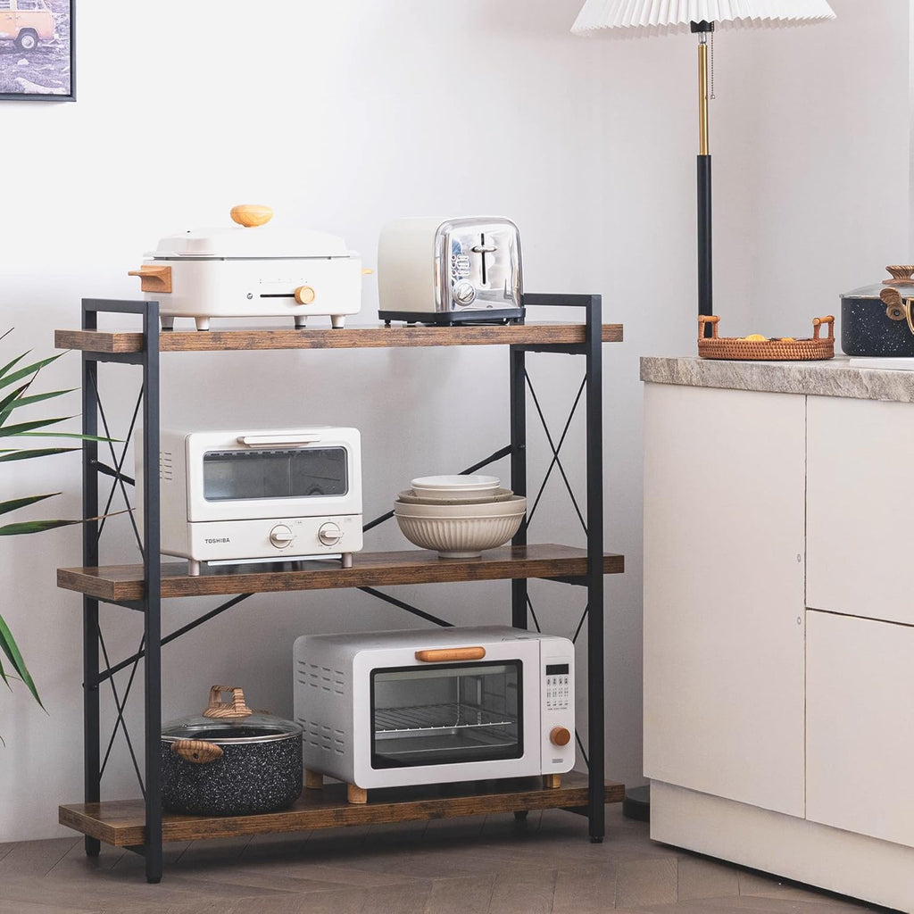 Bookshelf, 3-Tier Industrial Bookcase, Rustic Open Book Shelf, Wood and Metal Horizontal Bookshelves