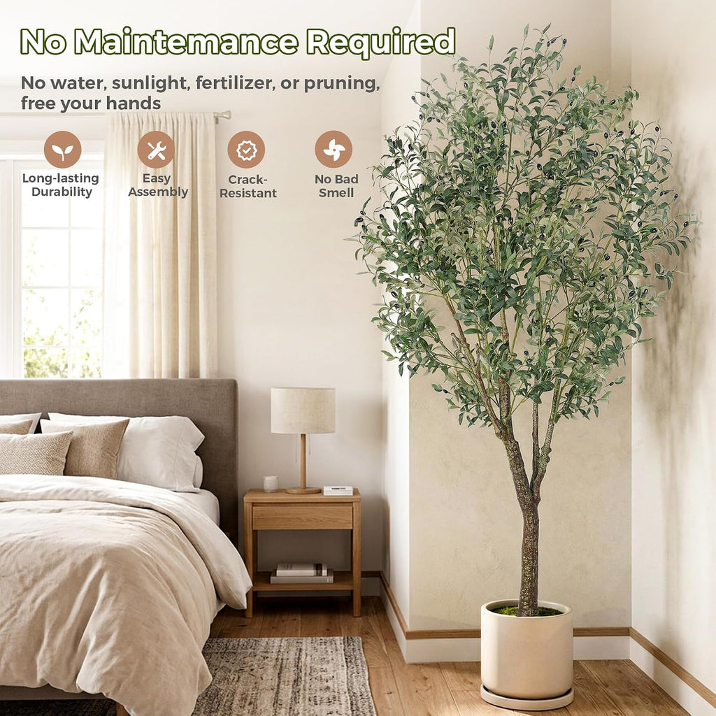 Olive Tree Indoor 7FT, Tall Faux Olive Tree with White Planter