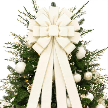 Christmas Tree Topper Bow 52 x 12 Inch Creamy White Large Velvet Bow