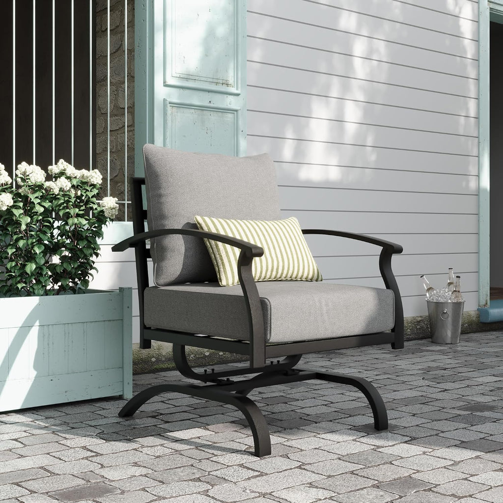 2 Pieces Patio Furniture Set, Outdoor Metal Rocking Chair, Patio Bistro Set Rocker with Thickened Cushions for Porch