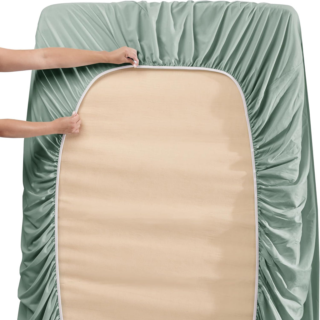Extra Deep Pocket Sheet Sets, Luxury Soft 6 Piece Bed Sheet Set Fits Mattress 18-24 Inches - Queen, Sage Green New