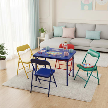 5-Piece Folding Table and Chair Set, Compact Square Activity Table with 4 Folding Chairs, Sturdy Metal Frame