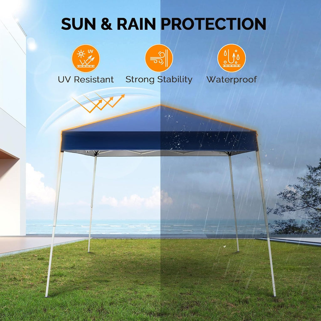 8x8 ft Pop Up Canopy Tent, Outdoor Foldable Portable Canopy Easy Up Gazebo with Carry Bag Slant Legs