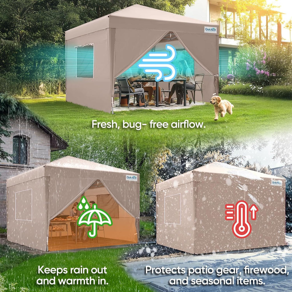 Privacy 10x10 Pop up Canopy Tent with Sidewalls and Roll-up Ventilated Windows, One Person Easy Setup