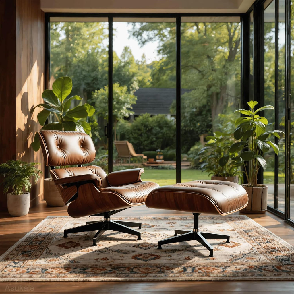 Modern Reading Chair and Ottoman — Leather