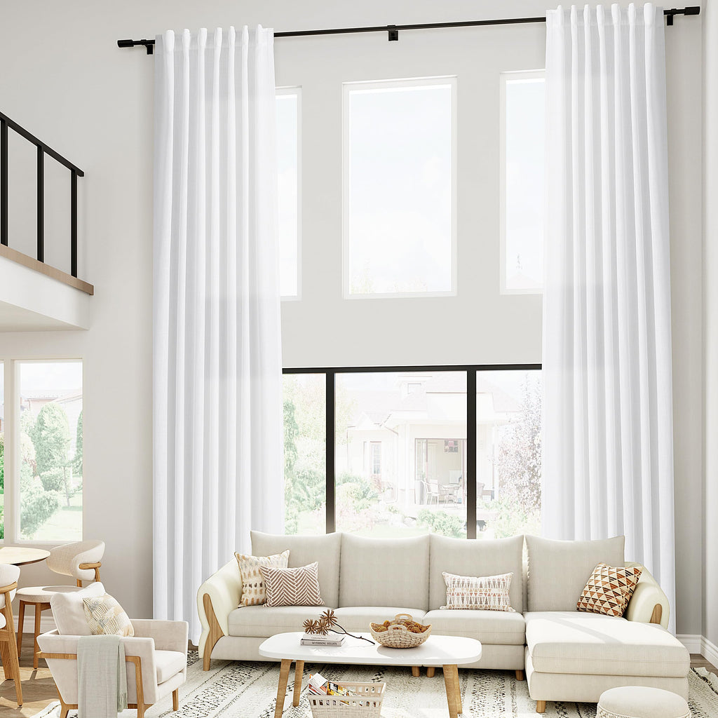 White Linen Curtains 216 Inches Long Extra Long Back Tab Curtains Farmhouse Light Filtering Semi Sheer Linen Drapes