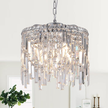 16" Chrome Crystal Chandelier Small Crystal Pendant Light Hanging Fixture