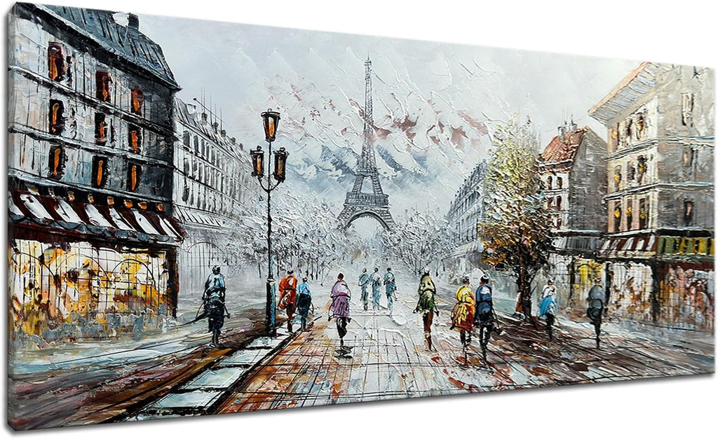 Modern Oil Paintings on Canvas Wall Art, Paris Eiffel Tower Landscape Abstract Paintings Bedroom Office Wall Decor