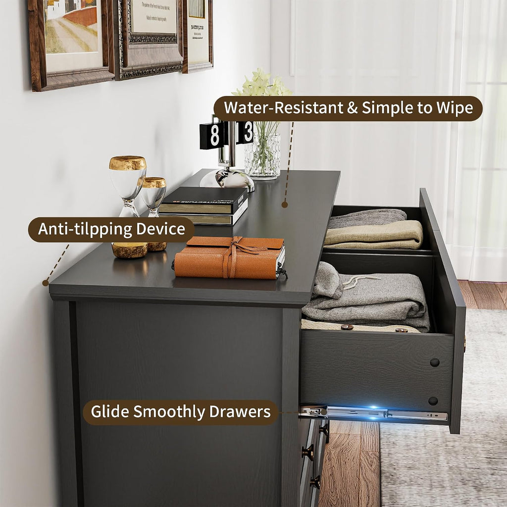 Farmhouse Dresser Nightstand Sets, 4-Piece Bedroom Furniture Set | 5/6 Drawer Dresser Closet & 3 Drawer Nightstand