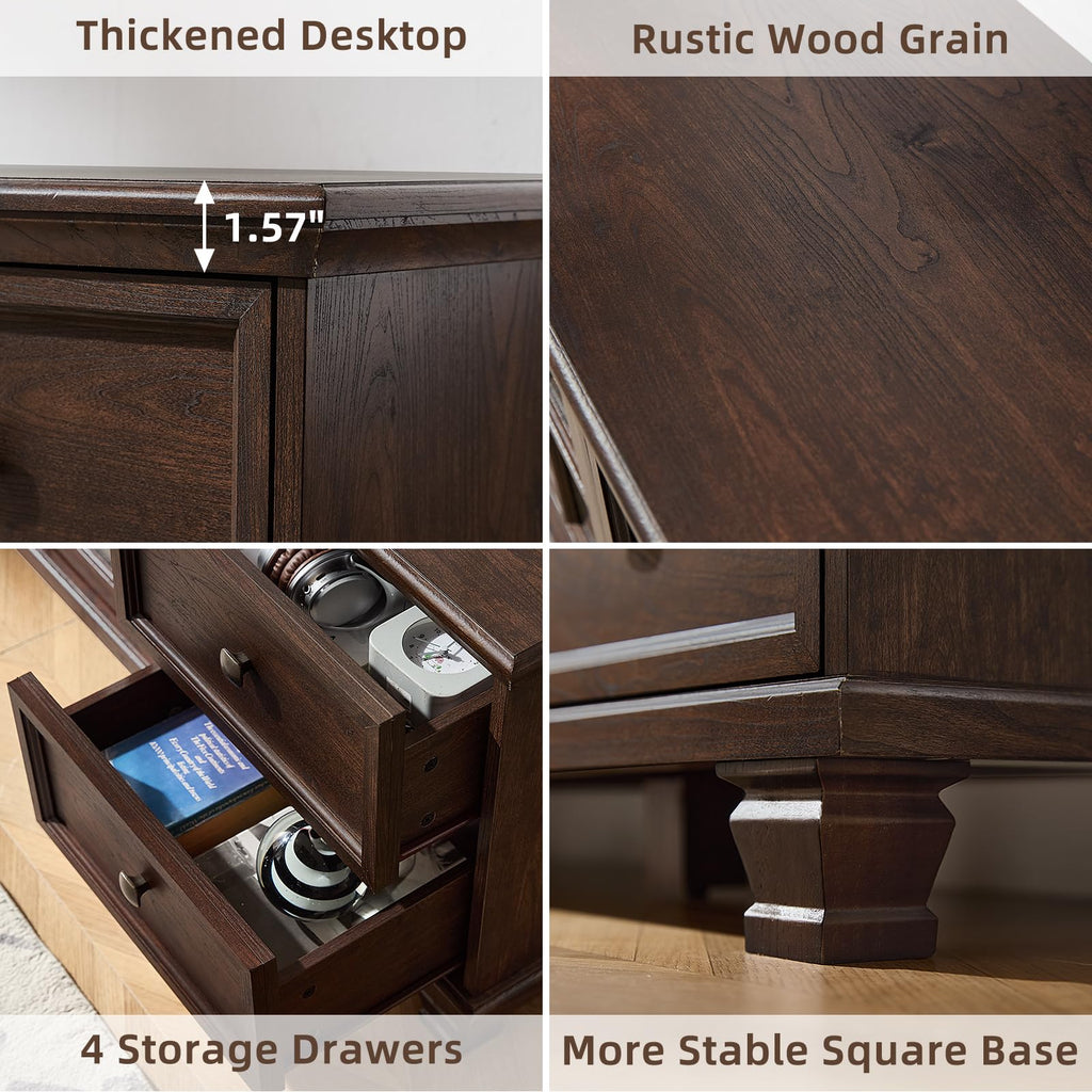 Farmhouse TV Stand with Glass Doors, Walnut