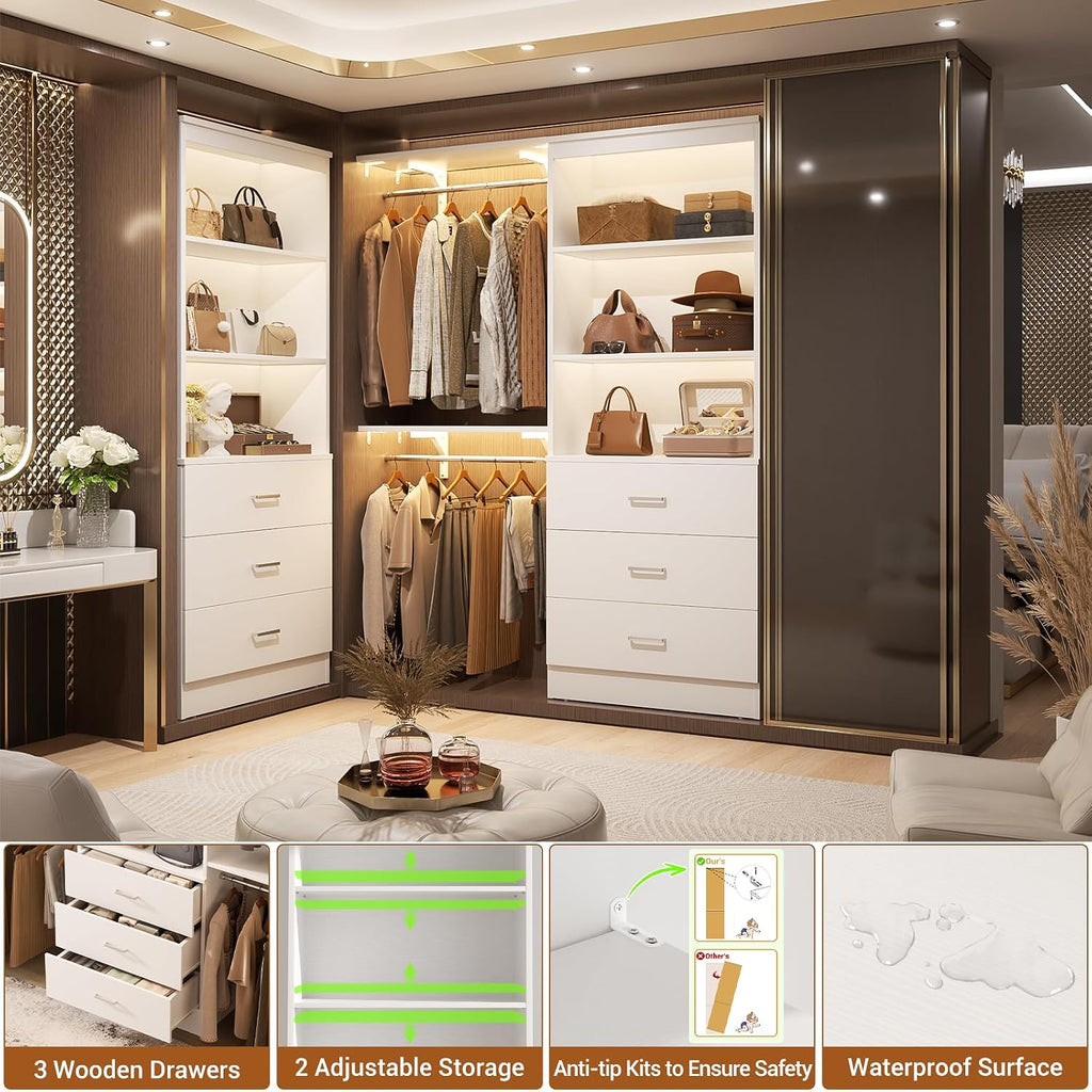 23.6" Closet Drawers System, Wood Closet Organizer System with 3 Drawers, Modular Small Walk-in Closets Storage Unit
