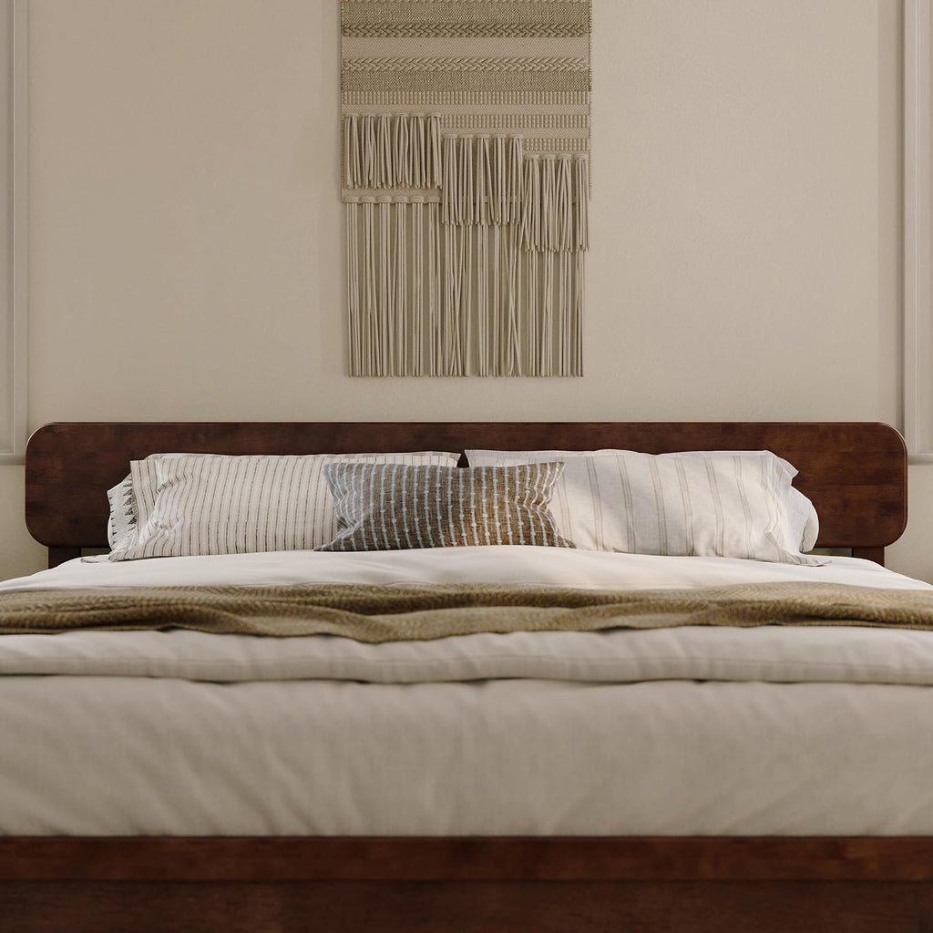 Adjustable Modern Round King Solid Wood Headboard, Walnut