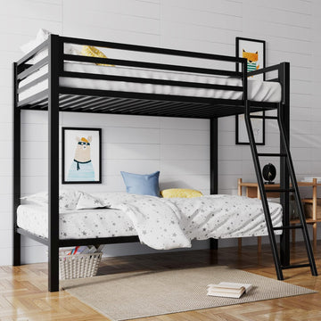 Loft Bunk Bed Twin Over Twin with Ladder and Guardrail,Heavy Duty Metal Slats Support No Box Spring Needed Small Space