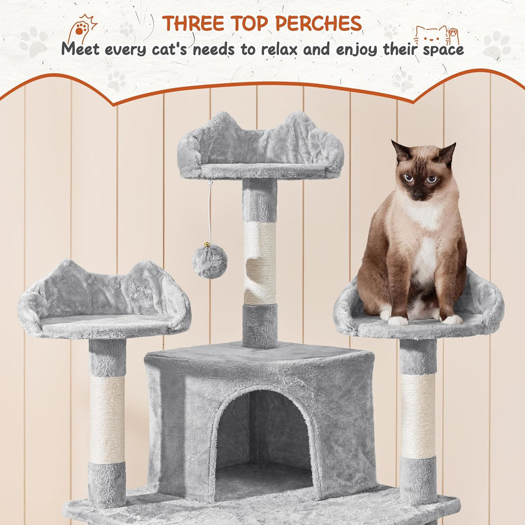 76.5in Multi-Level Large Cat Tree, Big Cat Tower with 3 Condos, Cozy Plush Perches