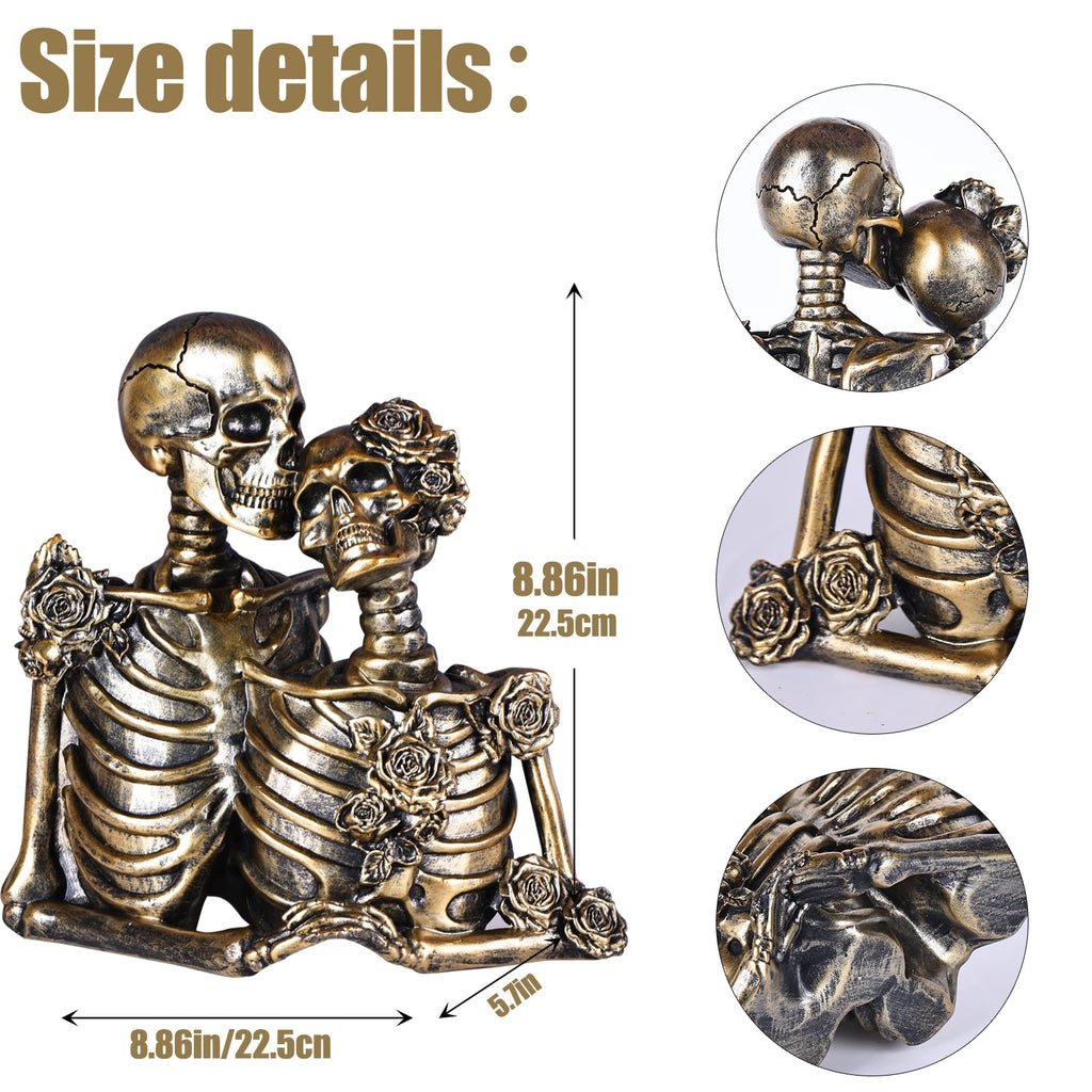 Skull Decor Halloween Decoration: Skeleton Couple Figurines Resin Gothic Statues Vintage Home Decor for Shelf Table