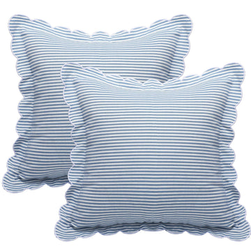 2 Pack Scalloped Pillow Covers, Blue Stripe, 18 x 18 Inch