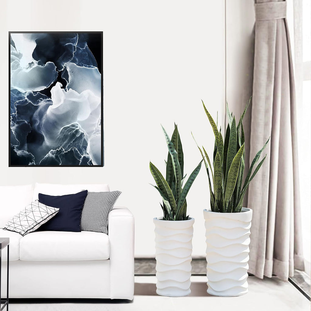 Tall Planters for Outdoor Plants, Set of 2 Garden White | With Drainage Hole and Rubber Plug, Modern White