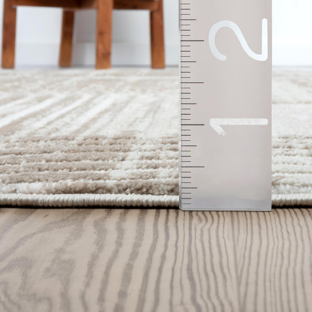 Cream Area Rug for Living Room, Bedroom -Mid-Century Modern- 6' x 9' -Durable & Easy to Clean